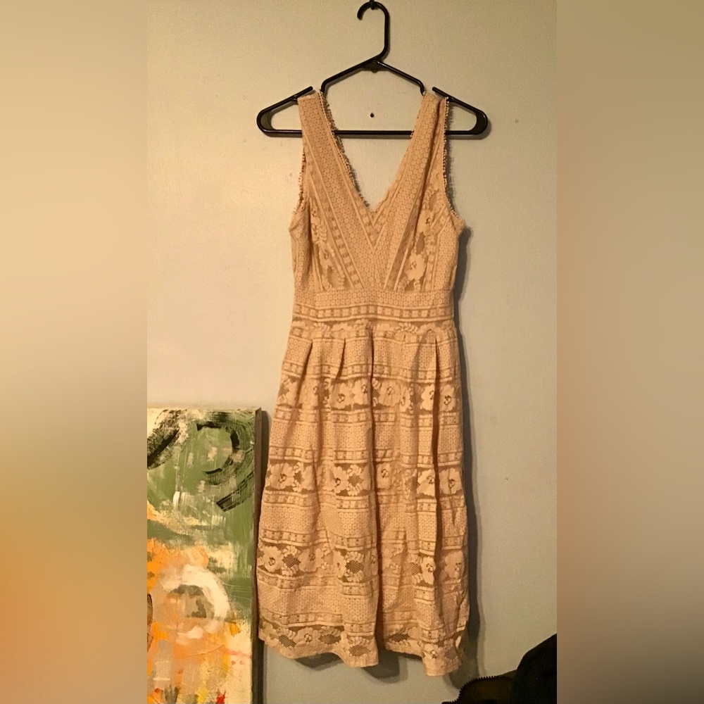 Boho Champagne Floral Lace Dress